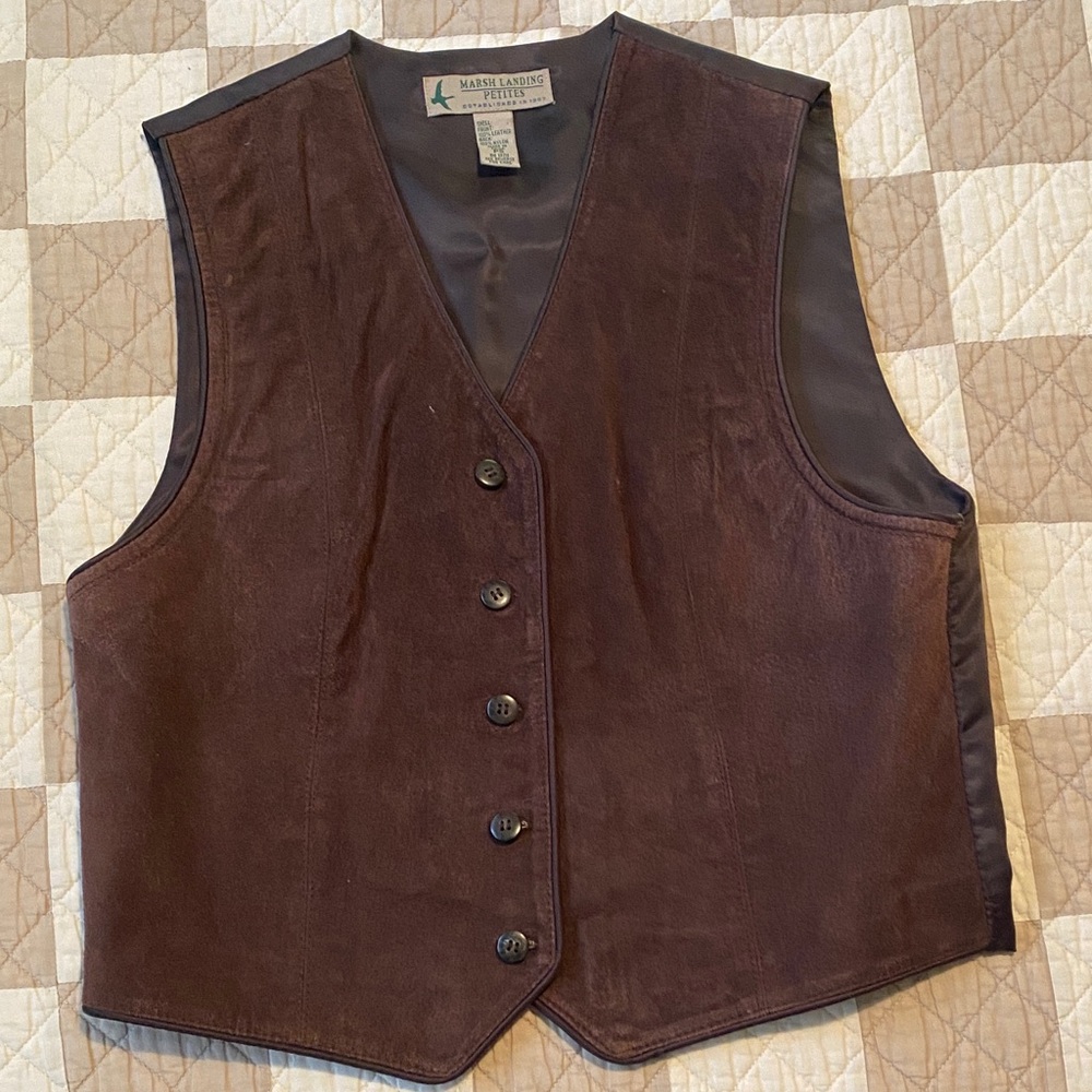 Brown Leather Button-Up Vest